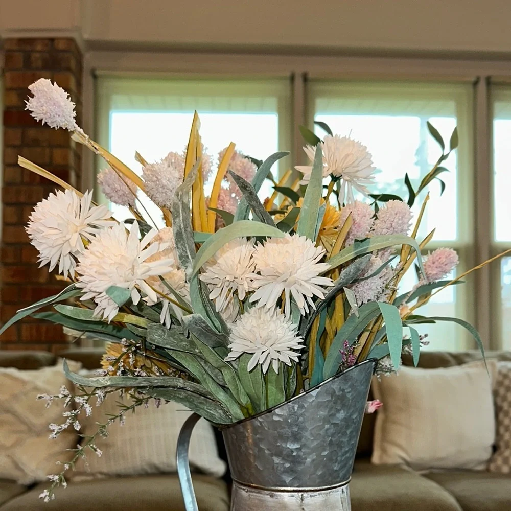Rustic Metal Vase with beautiful artificial flowers